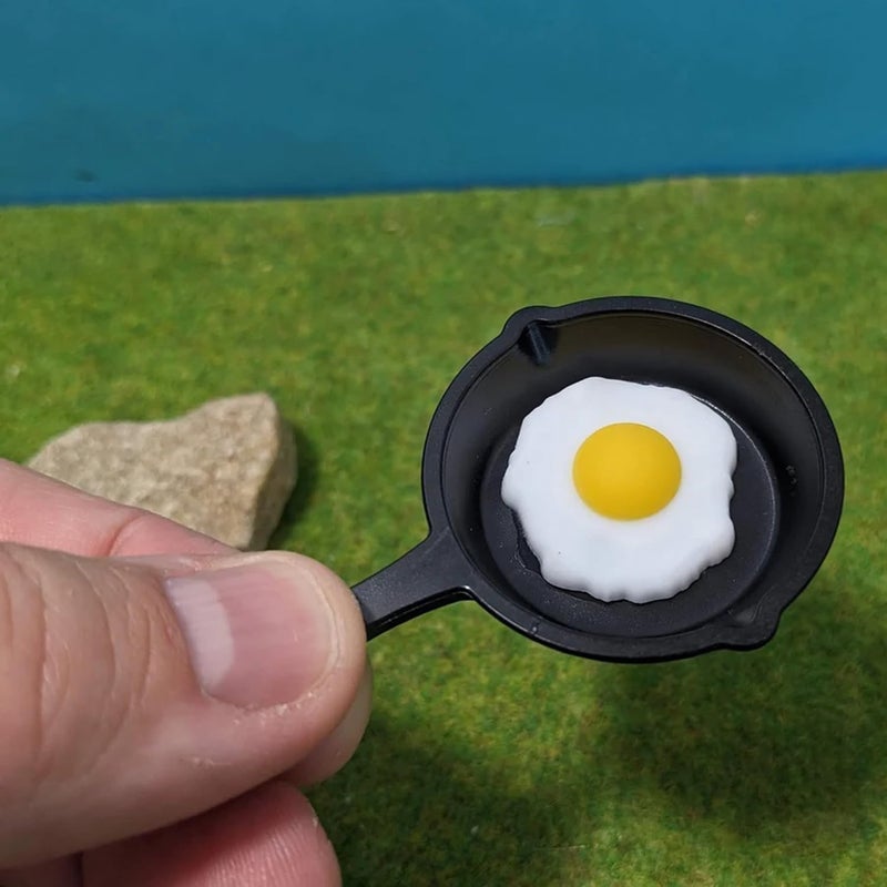 RillyRellow Miniature Pan Including Fried Egg, Dollhouse Mini Fried Egg in Pan, Frying Pan with Fried Egg, for The Elf Kitchen Dollhouse, Little Elf Meals (3PCS) - Image 4